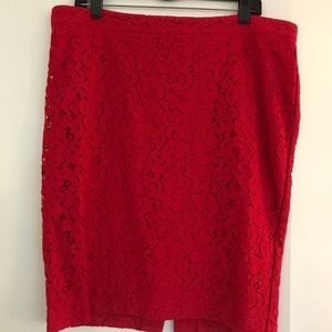 Red lace pencil skirt